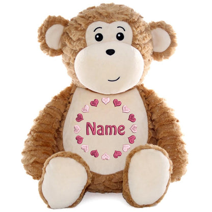 Personalisiertes Stofftier AFFE Kuscheltier Bestickt Plüschtier zur Geburt Stickmotiv Herzkreis