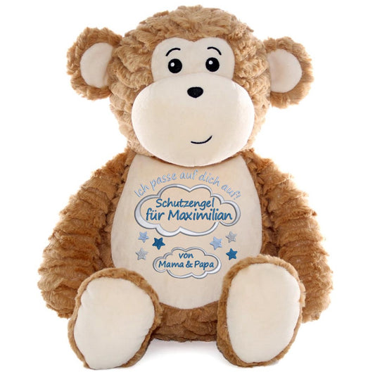 Personalisiertes Stofftier AFFE Kuscheltier Bestickt Plüschtier zur Geburt Stickmotiv Schutzengel