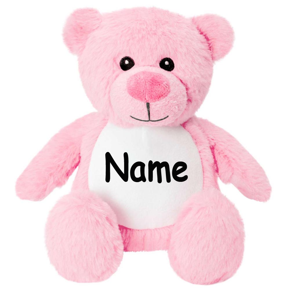 Kleines Stofftier PERSONALISIERT Teddybär mit Name bedruckt Kuscheltier Plüschtier 25cm Bär pink