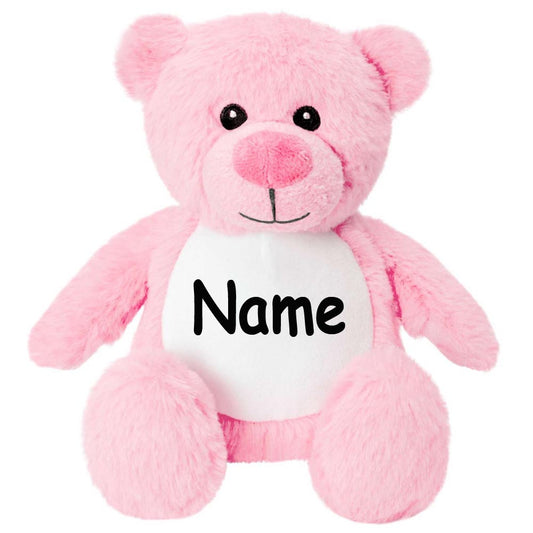 Kleines Stofftier PERSONALISIERT Teddybär mit Name bedruckt Kuscheltier Plüschtier 25cm Bär pink