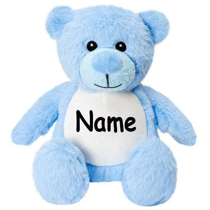 Kleines Stofftier PERSONALISIERT Teddybär mit Name bedruckt Kuscheltier Plüschtier 25cm Bär blau