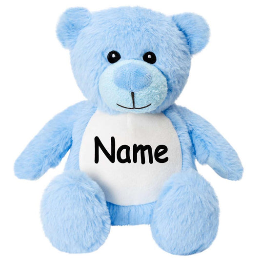 Kleines Stofftier PERSONALISIERT Teddybär mit Name bedruckt Kuscheltier Plüschtier 25cm Bär blau