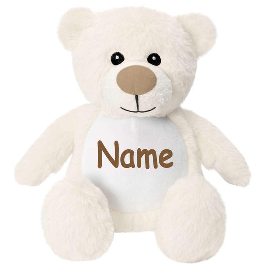 Kleines Stofftier PERSONALISIERT Teddybär mit Name bedruckt Kuscheltier Plüschtier 25cm Bär beige