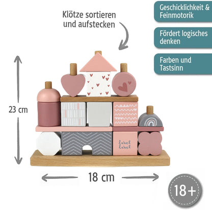 Taufgeschenk Steckspiel zur Taufe Häuschen aus Holz mit Namen und Taufdaten graviert rosa verschiedene Motive