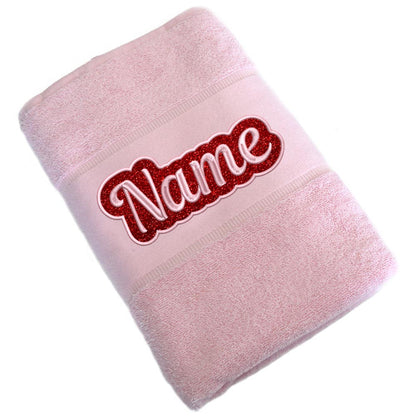 Besticktes Handtuch Badehandtuch aus 100% Baumwolle mit Glitzer und Name personalisiert Bestickt Rosa