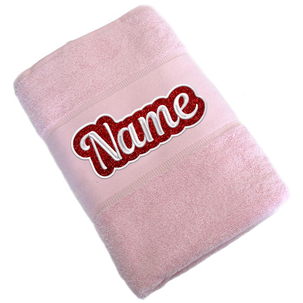 Besticktes Handtuch Badehandtuch aus 100% Baumwolle mit Glitzer und Name personalisiert Bestickt Rosa