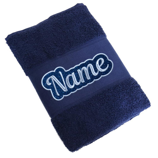 Besticktes Handtuch Badehandtuch aus 100% Baumwolle mit Glitzer und Name personalisiert Bestickt Dunkelblau