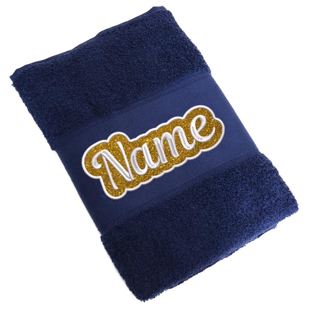 Besticktes Handtuch Badehandtuch aus 100% Baumwolle mit Glitzer und Name personalisiert Bestickt Dunkelblau