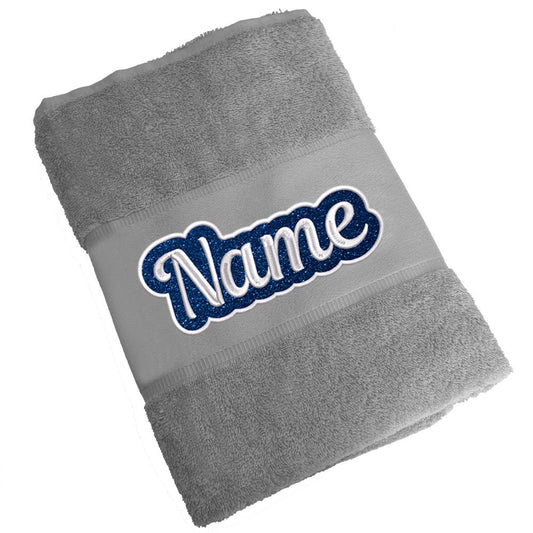 Besticktes Handtuch Badehandtuch aus 100% Baumwolle mit Glitzer und Name personalisiert Bestickt Grau