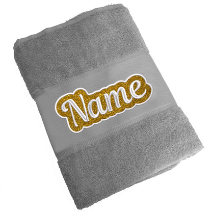 Besticktes Handtuch Badehandtuch aus 100% Baumwolle mit Glitzer und Name personalisiert Bestickt Grau