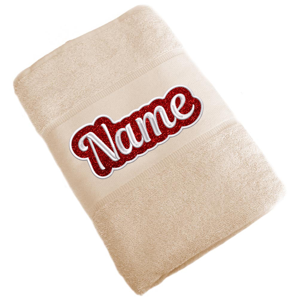 Besticktes Handtuch Badehandtuch aus 100% Baumwolle mit Glitzer und Name personalisiert Bestickt Beige
