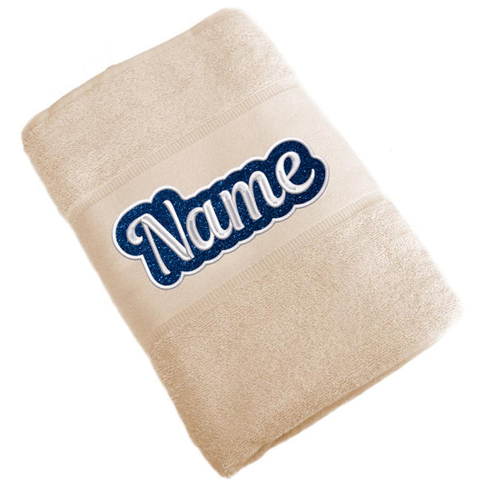 Besticktes Handtuch Badehandtuch aus 100% Baumwolle mit Glitzer und Name personalisiert Bestickt Beige