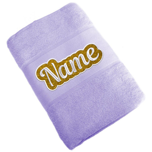 Besticktes Handtuch Badehandtuch aus 100% Baumwolle mit Glitzer und Name personalisiert Bestickt Flieder