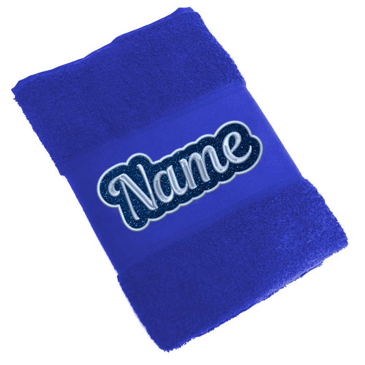 Besticktes Handtuch Badehandtuch aus 100% Baumwolle mit Glitzer und Name personalisiert Bestickt Blau