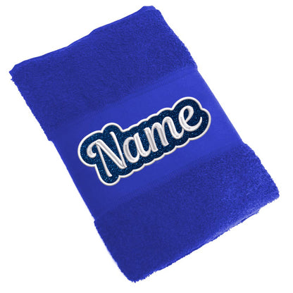 Besticktes Handtuch Badehandtuch aus 100% Baumwolle mit Glitzer und Name personalisiert Bestickt Blau