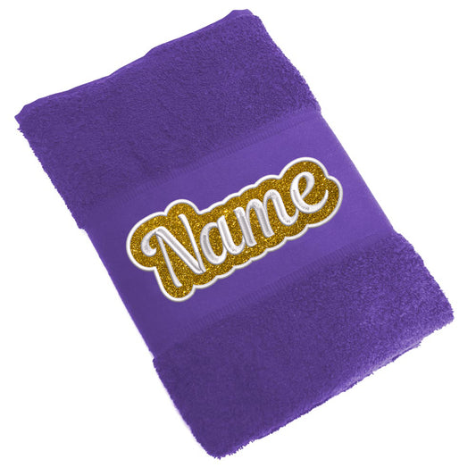 Besticktes Handtuch Badehandtuch aus 100% Baumwolle mit Glitzer und Name personalisiert Bestickt Lila