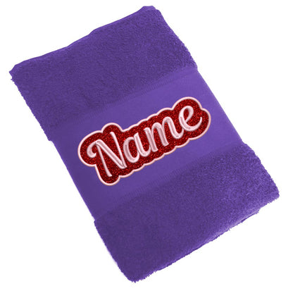 Besticktes Handtuch Badehandtuch aus 100% Baumwolle mit Glitzer und Name personalisiert Bestickt Lila