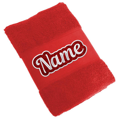 Besticktes Handtuch Badehandtuch aus 100% Baumwolle mit Glitzer und Name personalisiert Bestickt Rot
