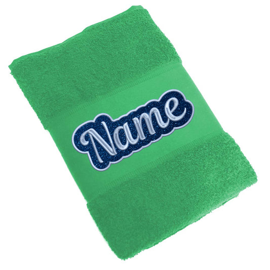 Besticktes Handtuch Badehandtuch aus 100% Baumwolle mit Glitzer und Name personalisiert Bestickt Grün