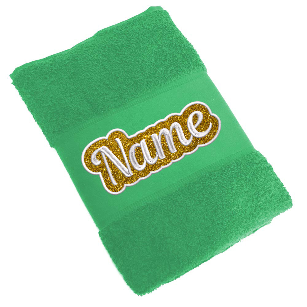 Besticktes Handtuch Badehandtuch aus 100% Baumwolle mit Glitzer und Name personalisiert Bestickt Grün