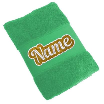 Besticktes Handtuch Badehandtuch aus 100% Baumwolle mit Glitzer und Name personalisiert Bestickt Grün