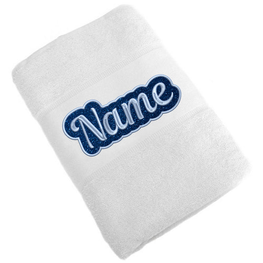 Besticktes Handtuch Badehandtuch aus 100% Baumwolle mit Glitzer und Name personalisiert Bestickt Weiß