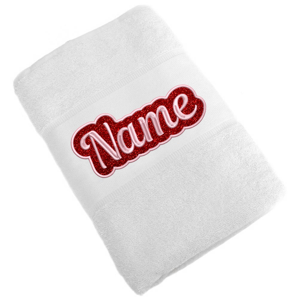 Besticktes Handtuch Badehandtuch aus 100% Baumwolle mit Glitzer und Name personalisiert Bestickt Weiß
