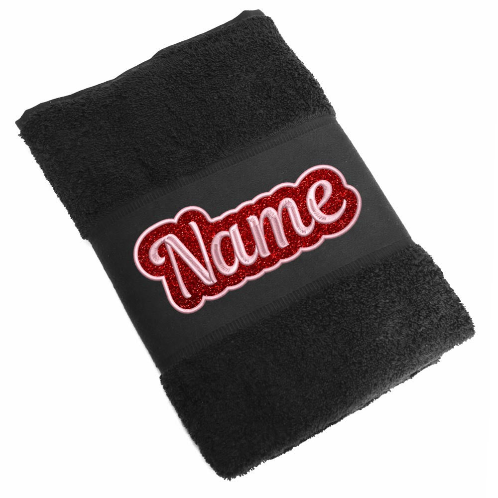 Besticktes Handtuch Badehandtuch aus 100% Baumwolle mit Glitzer und Name personalisiert Bestickt Schwarz 50x100cm