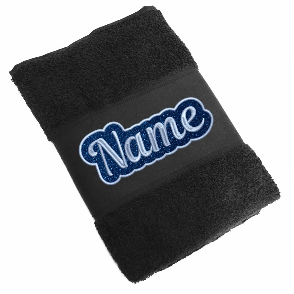 Besticktes Handtuch Badehandtuch aus 100% Baumwolle mit Glitzer und Name personalisiert Bestickt Schwarz 50x100cm