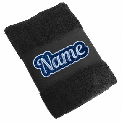 Besticktes Handtuch Badehandtuch aus 100% Baumwolle mit Glitzer und Name personalisiert Bestickt Schwarz 50x100cm