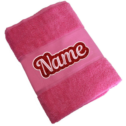 Besticktes Handtuch Badehandtuch aus 100% Baumwolle mit Glitzer und Name personalisiert Bestickt Pink
