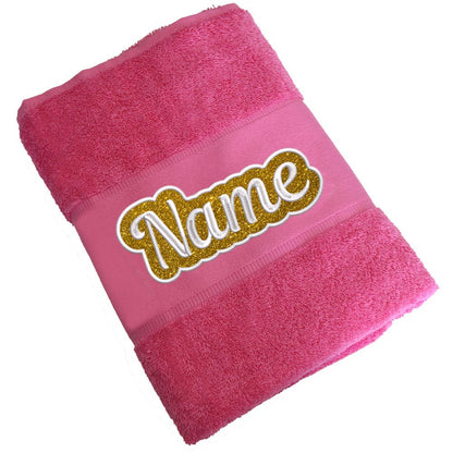Besticktes Handtuch Badehandtuch aus 100% Baumwolle mit Glitzer und Name personalisiert Bestickt Pink