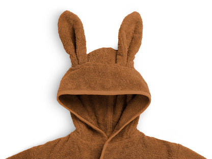 Personalisierter Bademantel mit Name bestickt für Kinder und Kleinkinder aus Frottee Baumwolle Caramel
