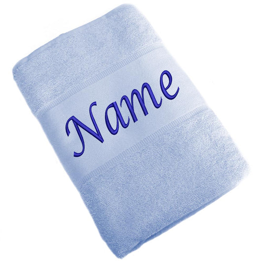 Handtuch Badetuch Badehandtuch aus 100% Baumwolle mit Namen personalisiert Bestickt Hellblau