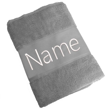 Handtuch Badetuch Badehandtuch aus 100% Baumwolle mit Namen personalisiert Bestickt Grau