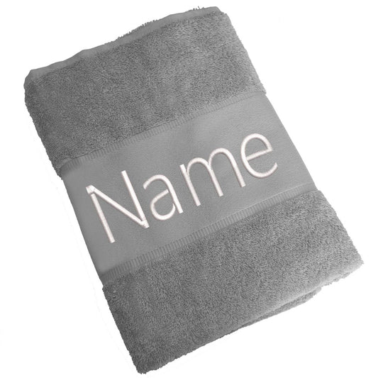 Handtuch Badetuch Badehandtuch aus 100% Baumwolle mit Namen personalisiert Bestickt Grau
