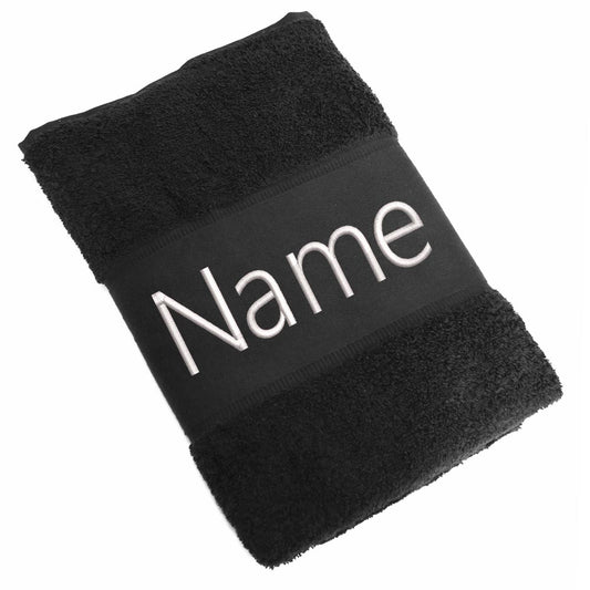Handtuch Badetuch Badehandtuch aus 100% Baumwolle mit Namen personalisiert Bestickt Schwarz