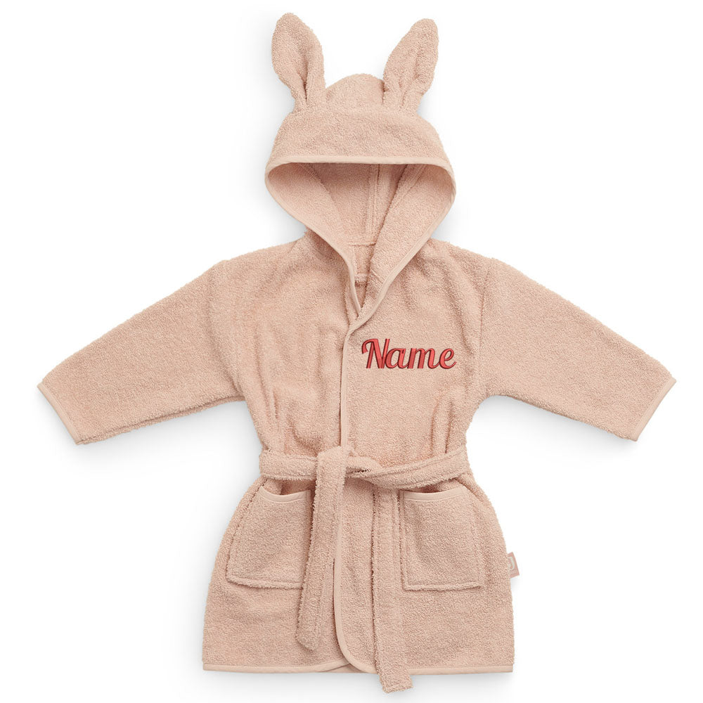 Personalisierter Bademantel mit Name bestickt für Kinder und Kleinkinder aus Frottee Baumwolle Altrosa