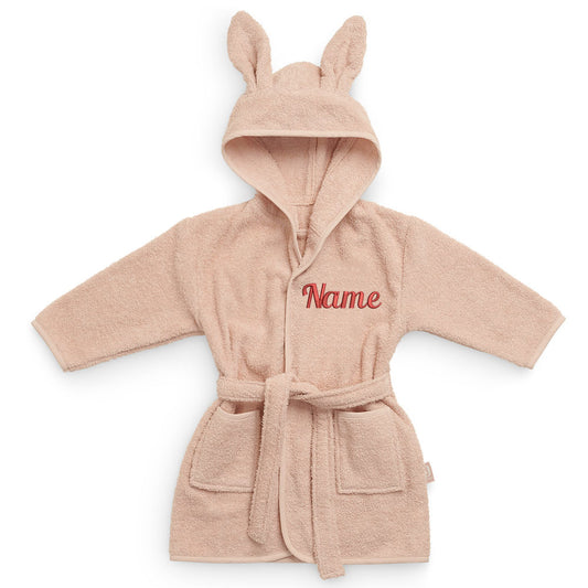 Personalisierter Bademantel mit Name bestickt für Kinder und Kleinkinder aus Frottee Baumwolle Altrosa