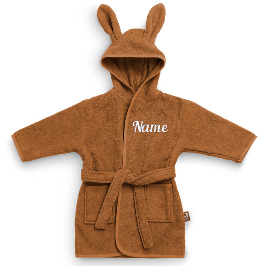 Personalisierter Bademantel mit Name bestickt für Kinder und Kleinkinder aus Frottee Baumwolle Caramel