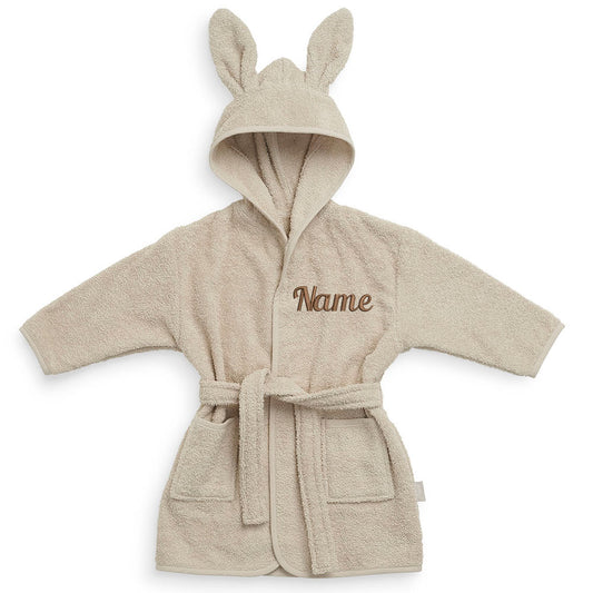 Personalisierter Bademantel mit Name bestickt für Kinder und Kleinkinder aus Frottee Baumwolle Beige
