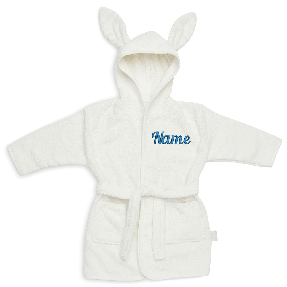Personalisierter Bademantel mit Name bestickt für Kinder und Kleinkinder aus Frottee Baumwolle Elfenbein