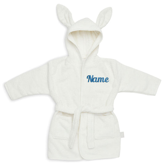 Personalisierter Bademantel mit Name bestickt für Kinder und Kleinkinder aus Frottee Baumwolle Elfenbein