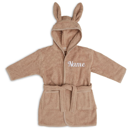 Personalisierter Bademantel mit Name bestickt für Kinder und Kleinkinder aus Frottee Baumwolle Nougat