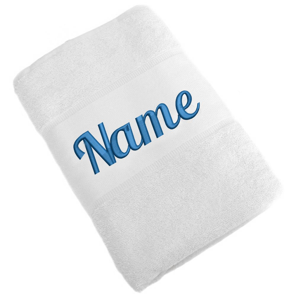 Handtuch Badetuch Badehandtuch aus 100% Baumwolle mit Namen personalisiert Bestickt Weiß
