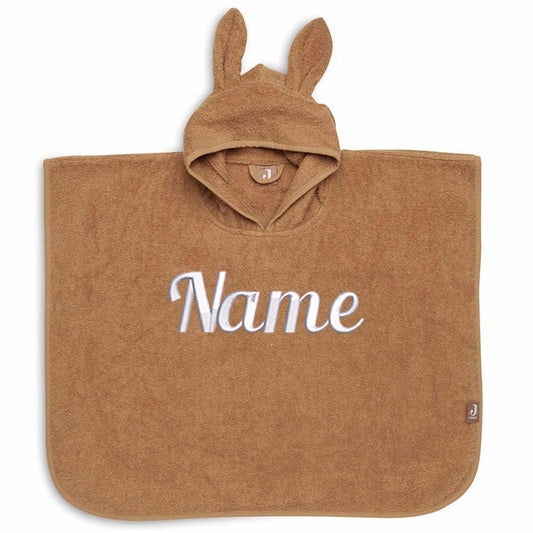 Baby Badeponcho mit Name Bestickt Poncho aus Frottee Baumwolle Caramel