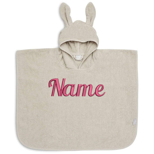 Baby Badeponcho mit Name Bestickt Poncho aus Frottee Baumwolle Beige