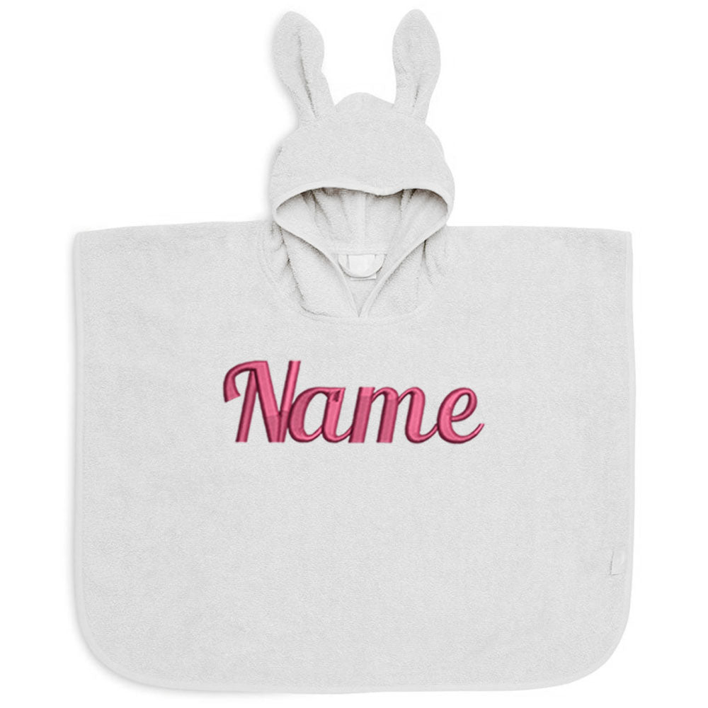 Baby Badeponcho mit Name Bestickt Poncho aus Frottee Baumwolle Elfenbein