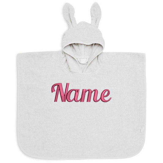 Baby Badeponcho mit Name Bestickt Poncho aus Frottee Baumwolle Elfenbein