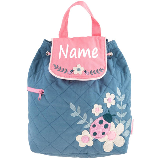 Personalisierter Rucksack für Kinder 8 Liter Kindergartenrucksack aus Baumwolle mit Namen bedruckt Käfer türkis